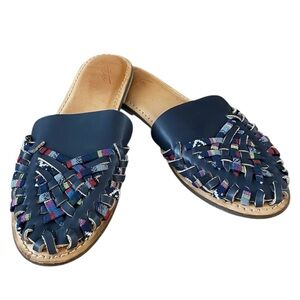 Anthropologie Latigo Hibiscus Leather Huarache Slide Sandal Woven Shoe Womens 9
